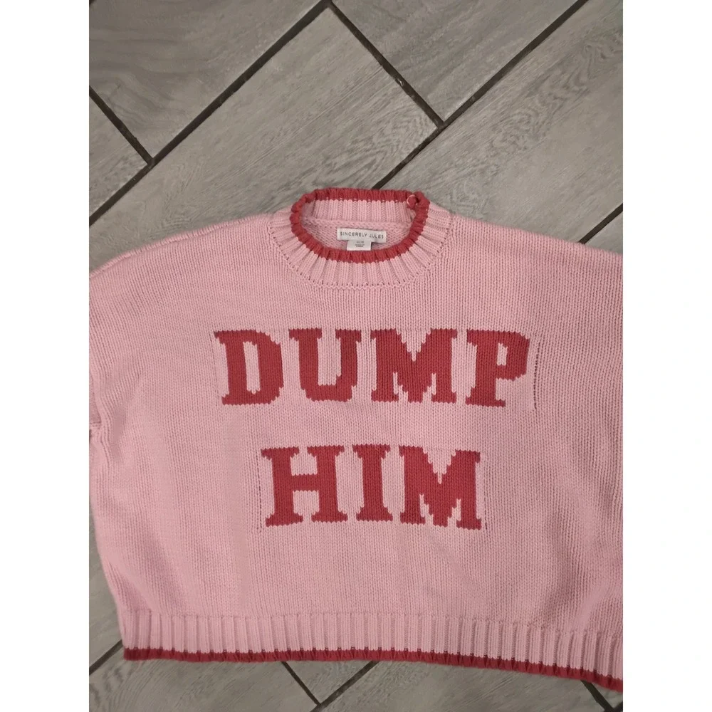 Sincerely Jules Dump Him Pink Red Graphic Knit Sweater Top ST21816 Womens Medium - Picture 2 of 7